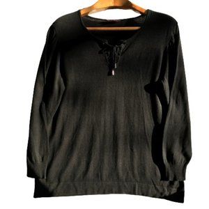 Claire France Black Lace up Knit Sweater Women 2x